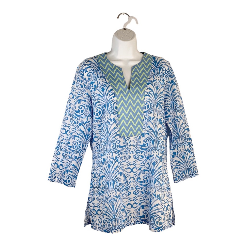 J. McLaughlin Blue & White Beach Coverup Tunic Dress Sz S